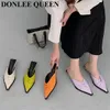 New Designer Women Slippers Slip on Slide Kitten Heel Shoes Women Brand Pleated Mules Elegant Ladies Shoes Outdoor Slipper Mujer Y1120