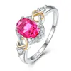 Cluster Rings Classic Oval Cut Multicolor & Blue Pink Light Cubic Zircon Silver Jewelry Women 925 Ring