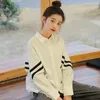 Ankomst Höst Korea Mode Kvinnor Långärmad T-shirts Spliced ​​Design Loose White Blouse 100% Bomull Blusas Kvinna Tops D515 210512
