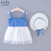 Ropa para niños Vestido de niñas de verano Vestido de mezclilla fino Costura de malla Sling Princess + Sombrero Bebé Ropa para niños 210611