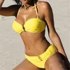 Push Up Bikini Plus Size Swimsuits for Women Black White Yellow Green Blue Swimwear Halter Biquini Brazilian Bikinis Set 210712