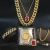 Heren Gouden Horloge Hip Hop Heren Ketting Horloge + Ketting + Armband Ring Combo Set Iced Outed Cubaanse Gouden Sieraden Set