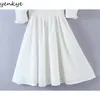 Romantische Frauen Elegante Party Weißes Kleid Süße Pilz Kanten Square Neck Kurzarm A-linie Mini Sommer Robe Femme 210514