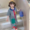 Children'S Romper Summer Single-Breasted Shorts Girls Thin Loose Doll Collar Contrast Color Pocket Striped Pants 210625