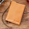 Cow Leather Men's Wallet With Coin Purse Retro Fashion Thin Chain Black Short Card Holder Clutch Bag Wallets