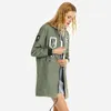 Women Autumn Medium Long Trench Coats Print Letter Emboridery Windbreaker Female Casual Plus Size O Neck Baseball Outwear 210430