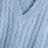 Случайный женщина синий негабаритный вязание крючком жилет весна моды дамы свободно v шеи без рукавов свитер девушки база сладкого бака 210515