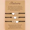 أخوات القلب سوار سلسلة مع بطاقة النساء فتاة مضفر أساور هدية للعائلة اكسسوارات الأزياء والمجوهرات
