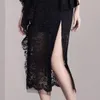 Retro elegante dames ruches zwarte potlood jurk zomer vrouwen mouwloze v-hals hoge taille split sexy jurken met riem 210519