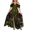 캐주얼 드레스 hycool 아프리카 화려한 디자인 긴 드레스 여성 오프 슬리브 v 넥 홀터 백 플러스 사이즈 비치 여름 2021