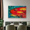 Abstrata lona pintura a óleo de peixes coloridos animal cartazes e imprime fotos de parede para criança sala de estar interior decoração sem moldura