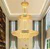 Modern Large Luxury Stair Chandelier Gold Home Decor Living Room Hang Lamp Long LED Lustre Crystal Corridor Light Fixture