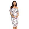 Women's Elegant Floral Ruffle Off Shoulder Maternity Dress Sleeveless Pregnancy Clothes Fitted Bodycon Dress for Baby Shower G220309