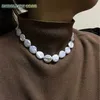 18mm Koralik Niezwykły Barok Choker Oświadczenie Naszyjnik Biały Kolor Okrągły Monety Płaski Kształt Naturalne Perły Słodkowodne Fold Face 58cm