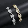 Lien, chaîne 12mm grain de café plein diamant bracelet de nez de cochon à la mode bijoux à la mode pour hommes