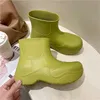 Ultralight EVA Su Geçirmez Kadın Rainboots Slip-On Kalın Taban Büyük Toe Moda Bayanlar Yağmur Ayakkabı Katı Kızlar Platformu Ayak Bileği Çizmeler 211104