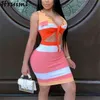 Sexy Women Dress Sleevelesss Color Matching High Waist Hollow Out Criss-cross Bandage Bodycon Spandex 210513