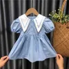 Baby Marine Rock Mädchen Sommer koreanischen Stil Kurzarm Kleid Prinzessin Western P4735 210622