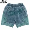 Hip Hop Cargo Shorts Streetwear Broderie Rayé Denim Shorts Harajuku Jogger Shorts D'été Hommes Denim Poche Courte Coton 210322