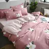 Leaf Printed Bedding Set Nordic Bed Linen Sheet Plaid Duvet Cover Single Double Queen Quilt Covers Sets Bedclothes 210706