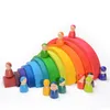 DIY 3D Ahşap Gökkuşağı Yapı Taşları Set İstifleyici Büyük Boy Yaratıcı Montessori Eğitici Oyuncaklar Çocuklar için Çocuklar için