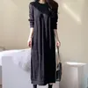 Sonbahar ve kış chic kadın yuvarlak boyun büküm örgü orta uzunlukta kazak uzun elbise 210514