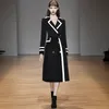 Kvinnors Trench Coats Windbreaker Höstdesigner Högkvalitativ Fashion Party Arbetsplats Vintage Elegant Lapel Patchwork Black Midi Coat