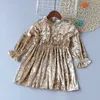 Frühling Mädchen Langarm Kleid Kinder Kleidung Gold Samt Prinzessin Warme Kinder 4-12Y 210611