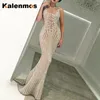 カジュアルドレス KALENMOS 2021 イブニングパーティーマーメイドドレスの女性のセクシーなブロンズノースリーブ夏ウエディングクラブボディコン Vestido デ Mujer