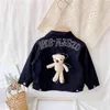 Fall Kids Jackets for Girls Bear Letter Printed Jeans Coats Fashion Korean Toddler Girls Denim Outfits Little Children Clothes 210715