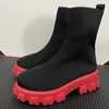 Осень-зима 2021, новые носки для пар, женская обувь на толстой подошве, повседневные большие размеры, красные вязаные короткие сапоги в сетку, женские botas de mujer H1009