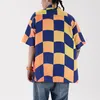 Hip Hop Streetwear Bluzka Damska Wiosna Lapel Pojedynczy Koszula Duży Krótki Rękaw Trendy 5A1373 210427
