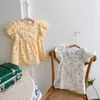 Garotas de verão vestido estilo pastoral dobra decoração manga flash floral princesa bebê crianças roupas infantis para menina 210625