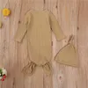 En Persent Fashion Solid Färg Baby Quilt och Hat Långärmad Född Wrap Comfort Sleeping Bag Cap Set Kids SoTding 211025