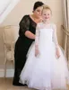 Ren vit tulle första kommunion klänningar med båge tillbaka skräddarsydd blomma flicka klänning för speciellt tillfälle billiga barn prom