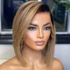 Lace Paryks Ombre Markera Ash Blond Short Cut Bob 13x4Lace Front Wig med Baby Hair Brazilian Human Remy för svarta kvinnor Priplucked