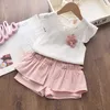 Bébé filles vêtements ensemble 2021 été Flare manches enfants vêtements blanc T-shirt et Shorts pour fille enfants vêtements 2 5 6 ans Y0705