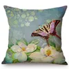Spring Home Decorative Pillow Cover Vintage Green Butterfly Flowers Watercolor Art Cotton Linen Blue Fresh Sofa Cushion Cushion/Decorative