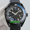 K6F 고품질 시계 45.5mm 600m GMT 딥 블루 CAL.9806 자동 Mens 시계 215.92.46.22.01.003 세라믹 베젤 블랙 다이얼 고무 스트랩 체결 손목 시계