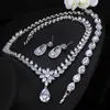 Elegant Women Wedding Jewellery African CZ Crystal Leaf Drop Bridal Necklace Bracelet and Earrings Jewelry Sets T294 210714