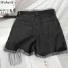 Denim Shorts Femmes All Match Short Jeans Large Jambe Ceinture Taille Vintage Haute Femmes Été Coréen Streetwear 210519