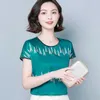 Verão coreano solto simples simples tops feminino manga curta redondo pescoço impresso blusa de seda mulheres chemisier femme 9165 50 210527