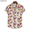 Fashion Floral Mens Hawaiian Aloha Shirt Summer Short Sleeve Quick Dry Beach Wear Casual Button Down Vacation Clothing 3XL 210522