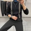 Neixas de Inverno Mens Slim Fit Turtleneck Tricotado Pullovers Listrado Casual Homens de Manga Longa Malha Quente Knitwear Tops Preto Cinza 210527