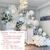 147pcs White Chrome Metallic Srebrny Balon Garland Arch Zestaw na urodziny Dekoracja przyjęcia weselnego Balon Baby Shower x072283s