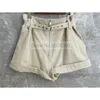 ss Femme Coton Lin Short TAILLE Haute Surdimensionné Fermeture Éclair Courte Avant Taille Boucle Ceinture Avec Poches Ourlet Roulé 210719