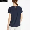 Lilysilk blusa de seda feminino camisa de manga curta t-shirt t-shirts puro natureza amoreira redonda botão de colarinho fenda de volta fechamento elegante 210317