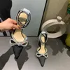 Décolleté con fiocco in raso Mach Scarpe da sposa in strass impreziosite da cristallo Tacchi a spillo da sera Tacchi a spillo da donna Designer di lusso cinturino alla caviglia Calzature da calzaturificio