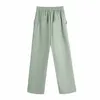 Women Fashion Light Green Trousers Casual Long Pants High Waist Joggers Vintage Wide Leg Pants For Suits 210521