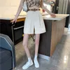 SURMIITRO, pantalones cortos de moda de verano para mujer, estilo coreano, blanco, negro, de cintura alta, pantalones cortos de pierna ancha para mujer con cinturón 210712